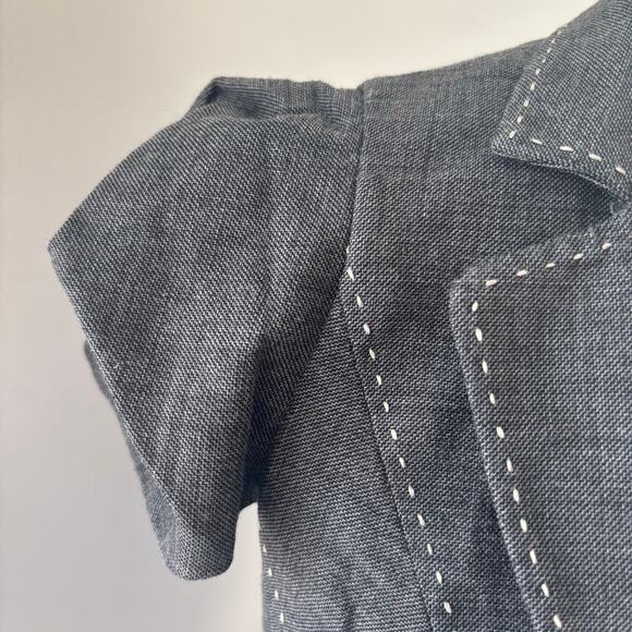 Rebecca Taylor Gray Puff Sleeve Fitted Blazer Peplum Jeweled Buttons Twee Career - Picture 5 of 9